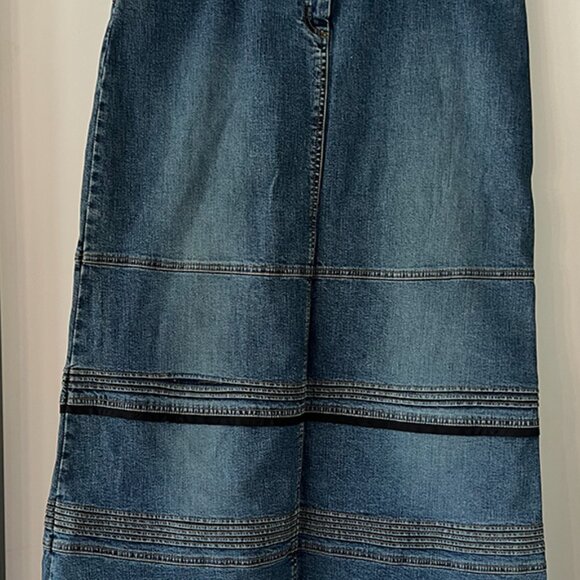 "Vintage" Anthropologie Louie Western Denim Maxi Skirt  Pockets - 90's - Size 10 - Picture 6 of 9